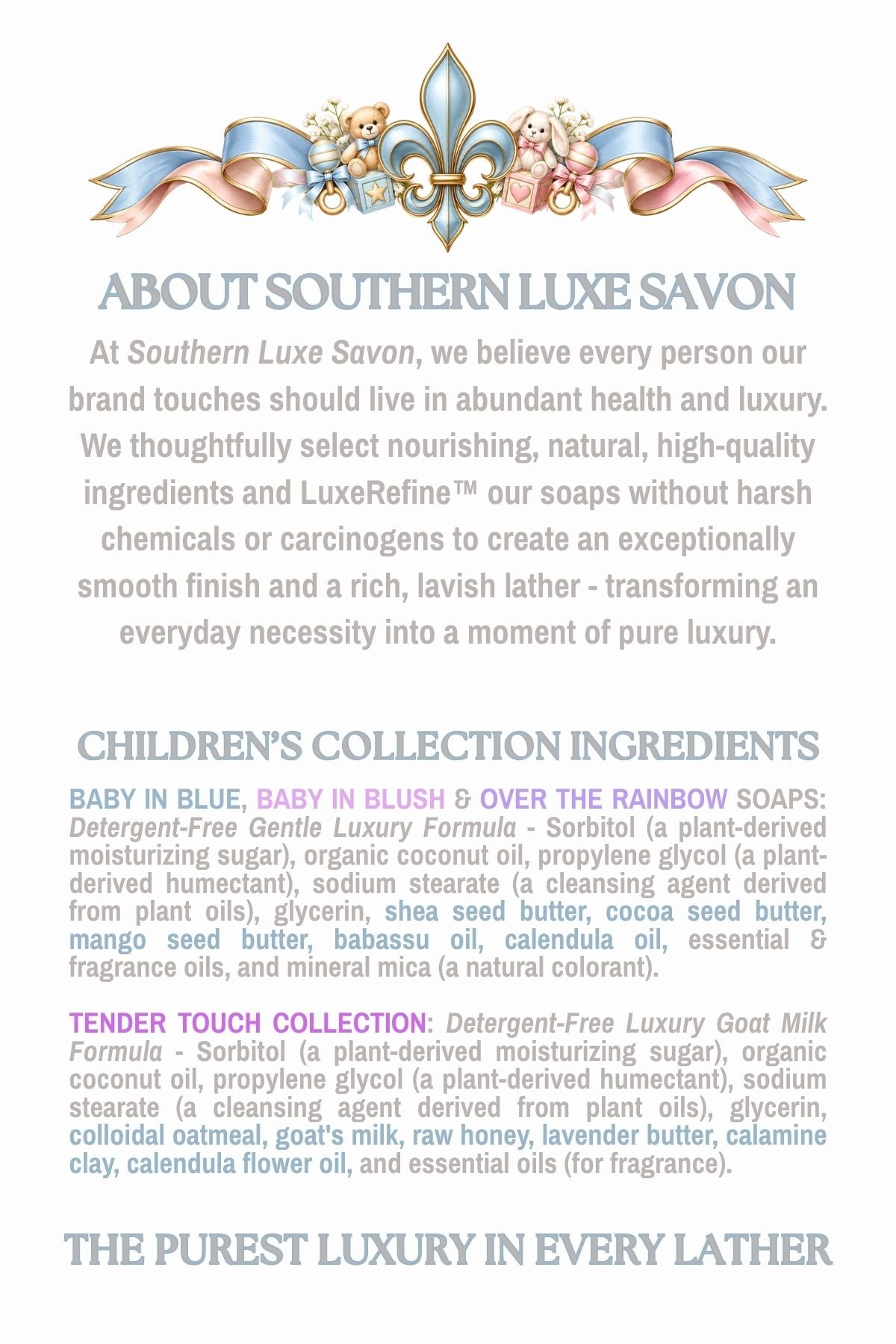 TENDER TOUCH "BABY BARE" SENSITIVE SKIN MASSAGE BAR - Southern Luxe Savon