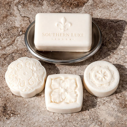 Dapper from the Barber collection with luxury bath bar and guest soaps by Southern Luxe Savon with fresh, classic fragrance
