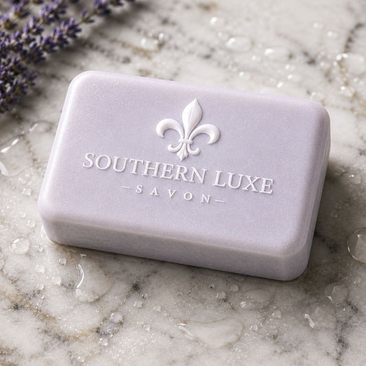 Natural French Lavender luxury bath bar handcrafted with Provence lavender oil and argan oil by Southern Luxe Savon