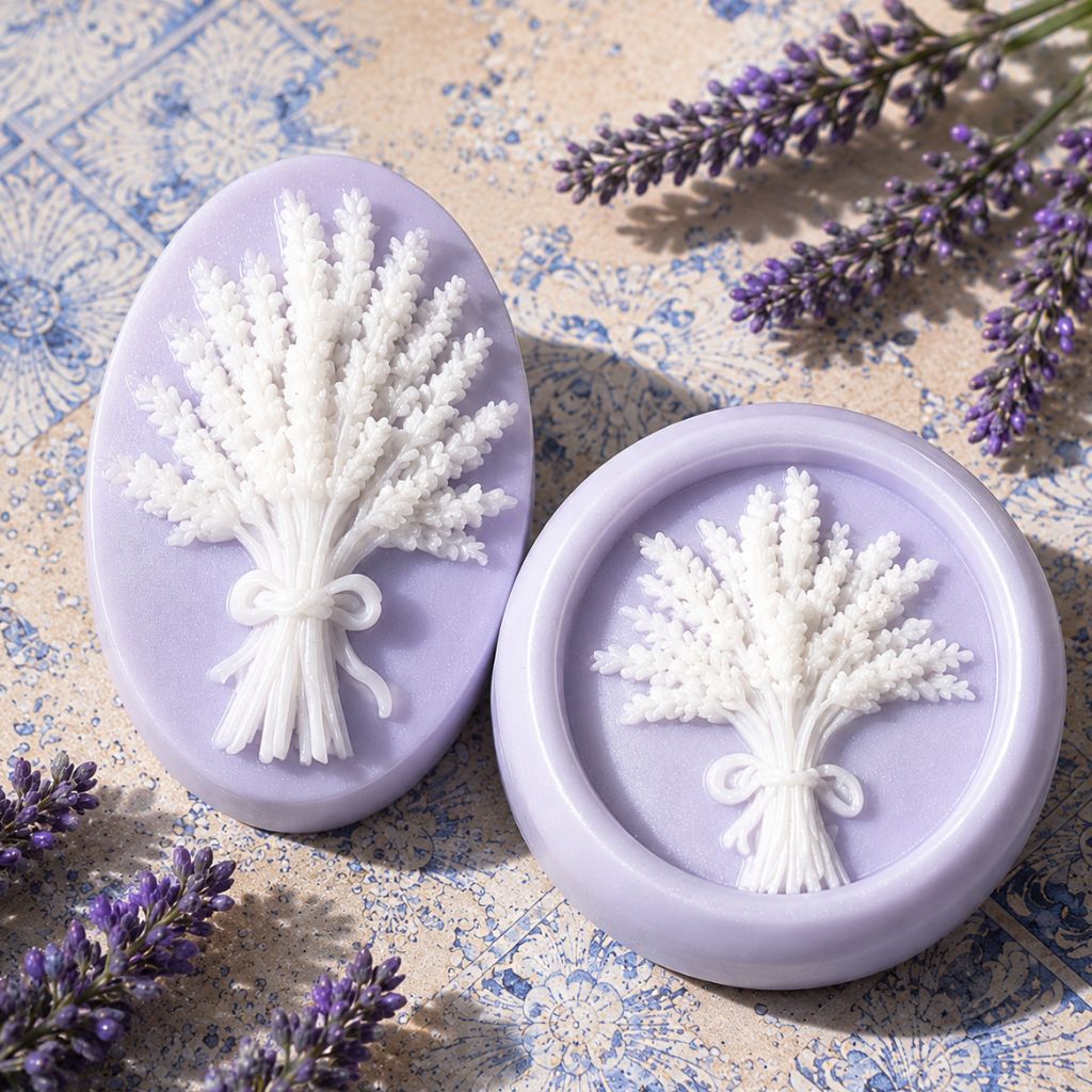 French Lavender artisan cameo guest soaps with Provence lavender oil and botanical butters by Southern Luxe Savon