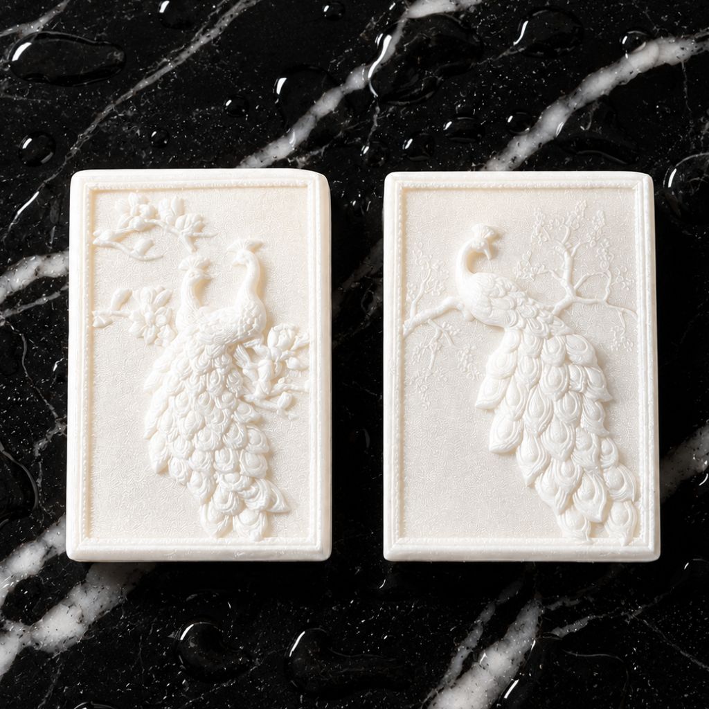 Moonlit Tryst luxury peacock guest soaps with tussah silk, argan oil, and coconut oil by Southern Luxe Savon for silky skin