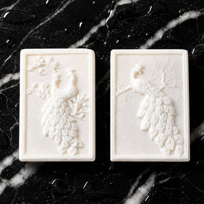 Moonlit Tryst luxury peacock guest soaps with tussah silk, argan oil, and coconut oil by Southern Luxe Savon for silky skin