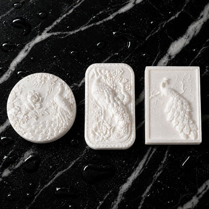 Three Moonlit Tryst lilac artisanal peacock guest soaps with tussah silk and argan oil for soft skin by Southern Luxe Savon