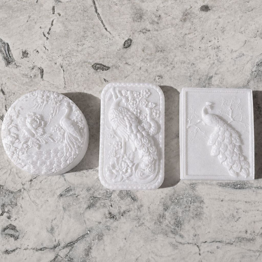 MOONLIT TRYST "PEACOCK PROMENADE" TUSSAH SILK GUEST SOAPS - Southern Luxe Savon