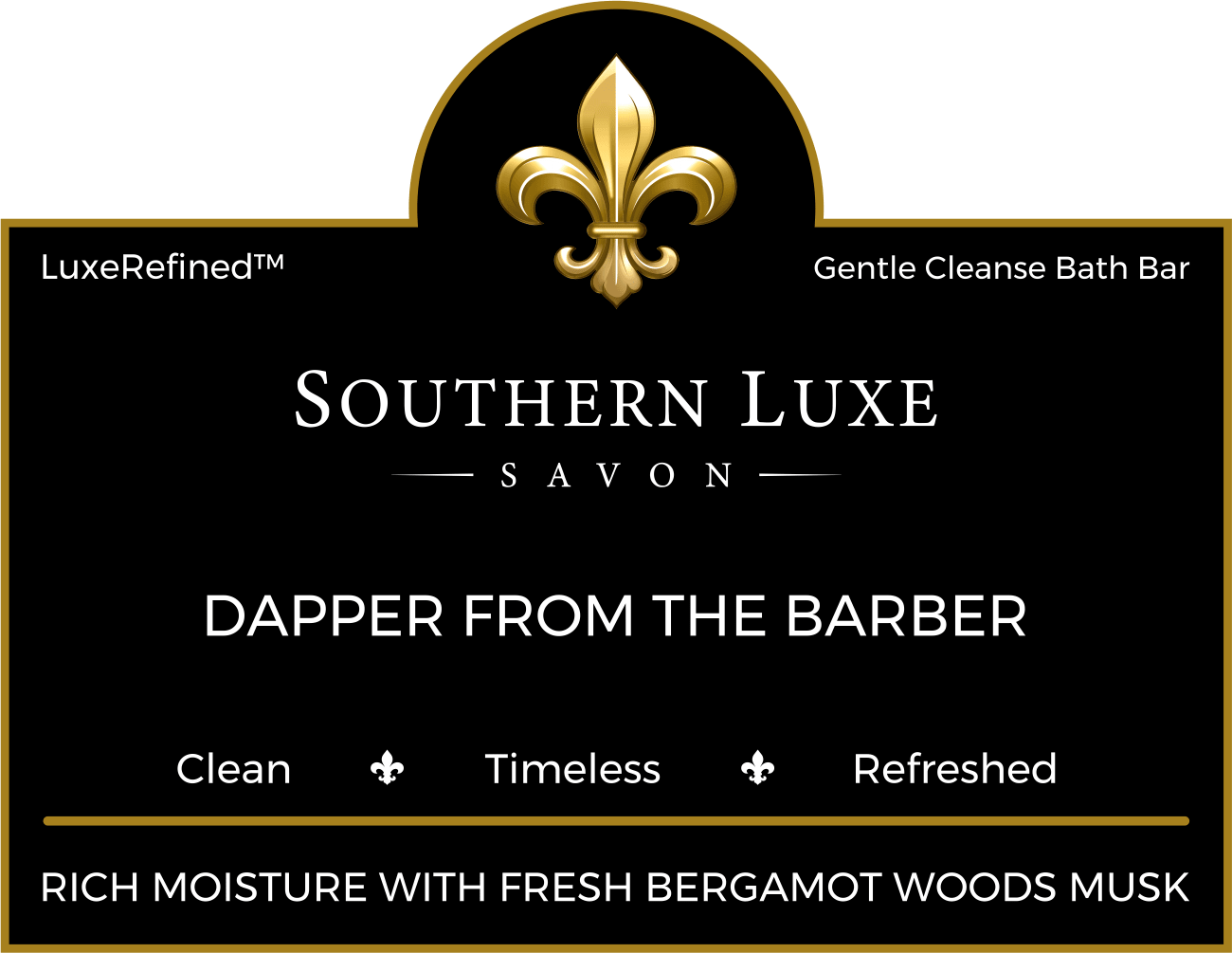 Dapper from the Barber luxury men's bath bar label with fresh lemon, mint, woods, and musk by Southern Luxe Savon